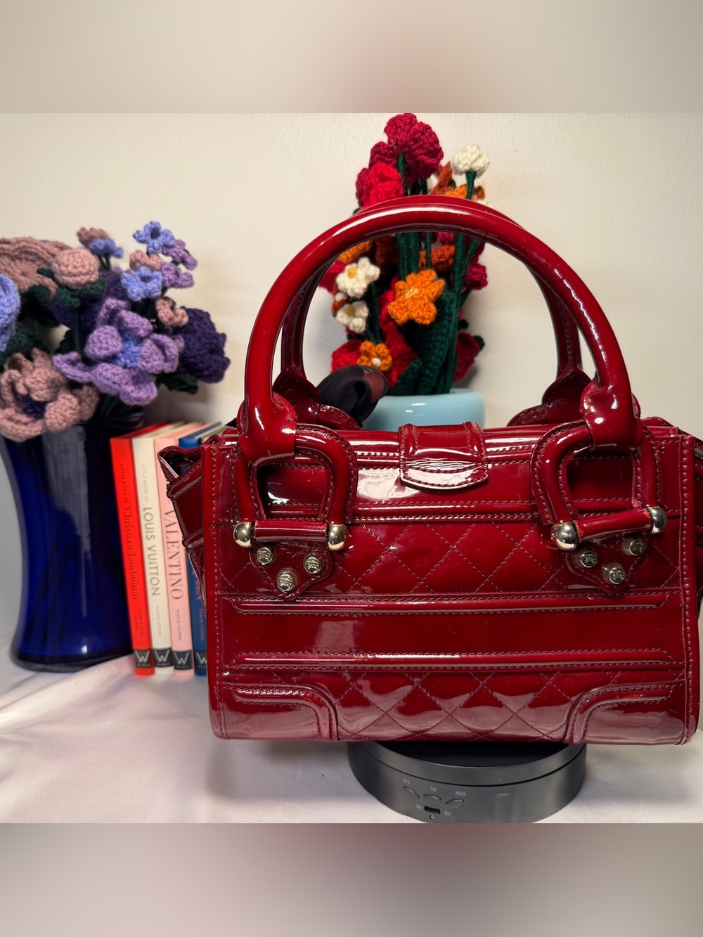 Burberry Vintage Red Quilted Patent Leather Manor Bag EUC - Picture 3 of 16